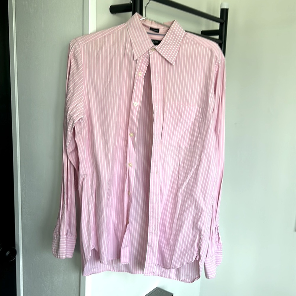 J Crew Pink White Stripe Prep Tailored Collared Shirt Small